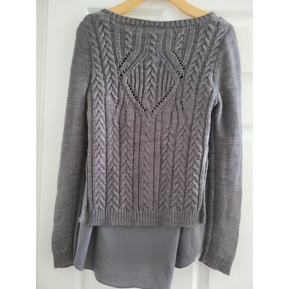Moth Anthropologie Womens Ella Gray Cable knit Sweater layered tunic size Medium - Picture 6 of 8